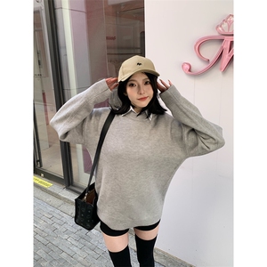 重磅秋冬男女纯色打底针织衫圆领套头半高领毛衣美式复古休闲上衣图片