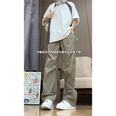 港风细格纹三杠织带褶皱设计大码M-5XL速干休闲裤CK78059P55控88，男装休闲裤，星座226-1