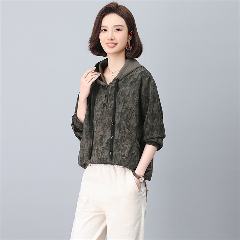 大码2025夏季新款个性韩版短袖连帽T恤拼接九分休闲裤女9027/720,女装卫衣/绒衫,阿丹