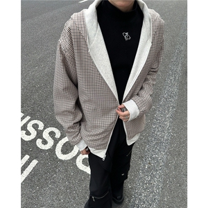 美式双面穿格子连帽外套男春秋棒球服夹克上衣拉链卫衣Y7061/P73图片