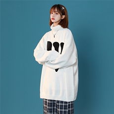 中性22冬季时尚潮流设计感W字母印花可翻高领套头毛衣M953P55控78，男装针织衫/毛衣，A247A
