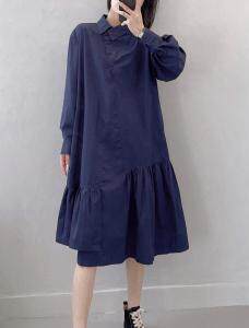 长袖连衣裙衬衫领，女装连衣裙，江南俏之羽