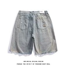 美式高街做旧破洞牛仔短裤男夏季薄款宽松潮牌五分裤子32322-P45，男装牛仔裤，星座1008