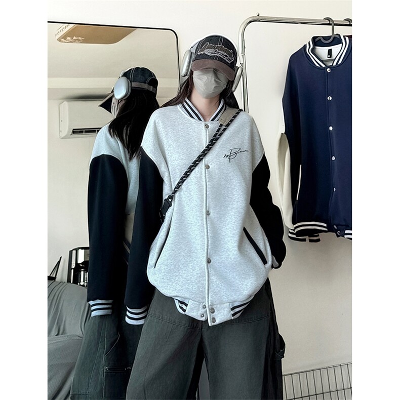 抖音得物高品质重磅全棉二开360克立领棒球服开衫卫衣外套1203,女装短外套,电商A486