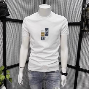 男士高端简约短袖T恤潮牌夏季透气纯棉薄款修身圆领半袖体恤上衣图片