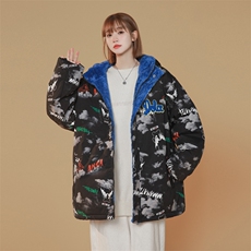 2025冬装两面穿印花棉衣女连帽棉服加绒棉袄外套3320-P100控148，男装棉衣，星座207