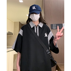 中性港风2026夏季新款字母绣花Polo衫短袖T恤男女宽松潮D253P48，男装T恤，电商A335-1（原A458）