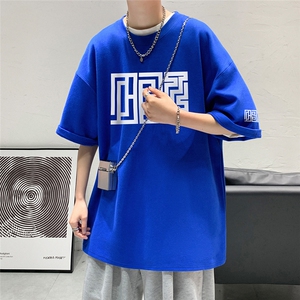 200g 抖音质量夏新款短袖T恤美式复古街头五分袖男 T6001 P28控45图片