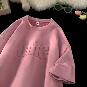 T2332 特P25 控39 高品质麂皮绒短袖钢印宽松大码T恤男图片