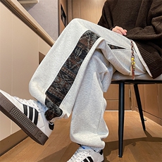 8XL-M民族拼接刺绣束脚卫裤男冬加绒加厚大码运动裤KZ024P45，男装休闲裤，电商B312