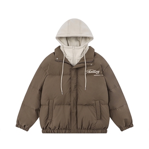 新款平铺休闲字母印花连帽假两件棉服A247-MY84709特批115控158图片