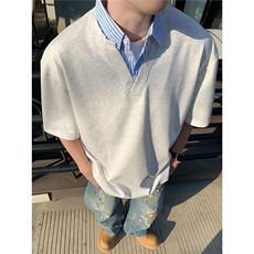 夏季重磅纯棉假两件衬衣纯色短袖上衣时尚个性潮男款，男装T恤，星座1013
