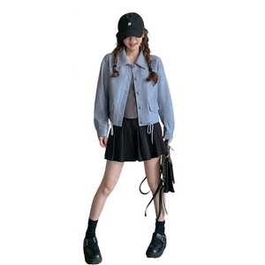 2025年春季新款浅蓝色皮衣夹克短外套女韩版高级感机车服百搭上衣图片
