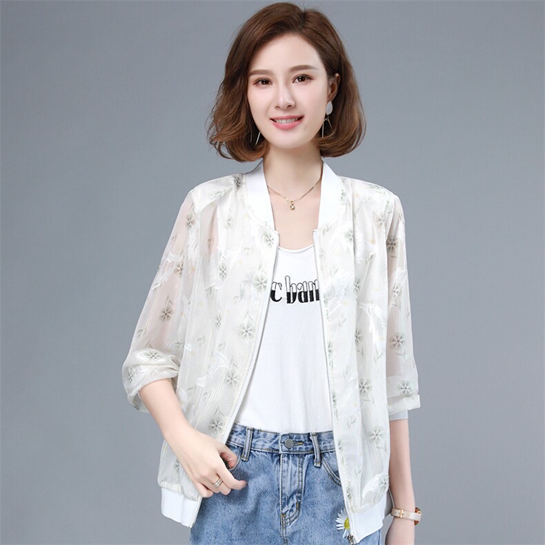 小香风棒球服女外套薄款夏季2025新款短款宽松休闲雪纺防晒衣上衣,女装短外套,曼沙奕珂