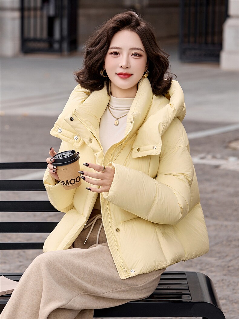 短款连帽立领羽绒服女冬2025新款韩版休闲小个子90白鸭绒加厚保暖,女装羽绒服,辉之琳