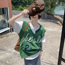 美式线条字母针织马甲女2025春秋季新款宽松韩版外穿马夹无袖上衣，男装背心/马甲，星座1210-1