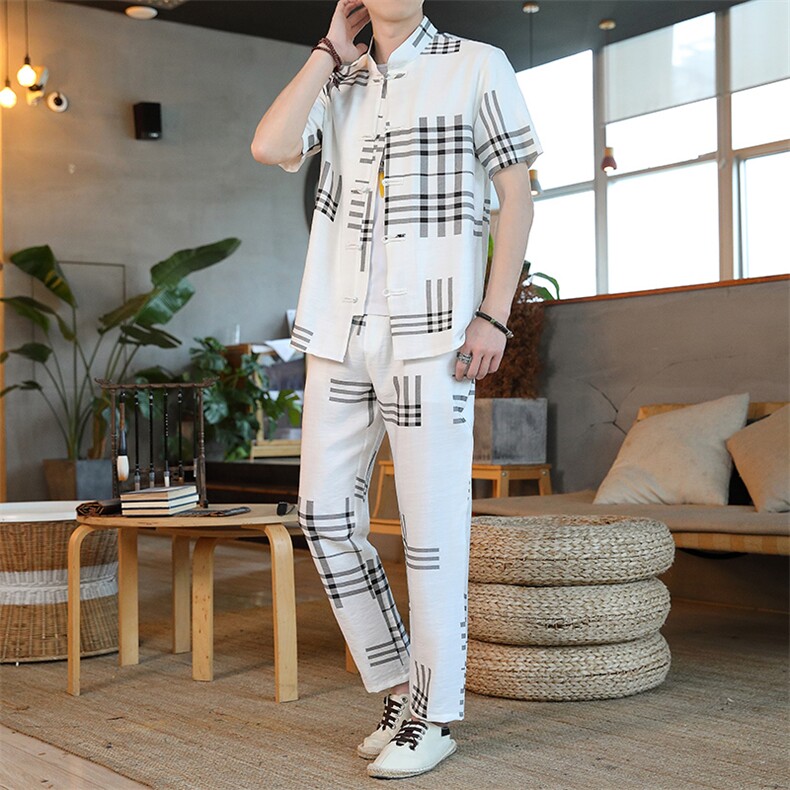 男士夏季风汉服棉麻透气舒适复古开衫唐装两件套HO6931-P65,男装民族服装,星座1105-3