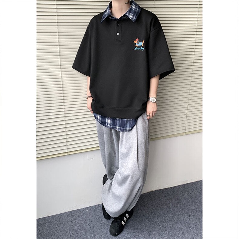 现货 DX10119-特批30 控68 夏季新款大码假两件腊肠狗短袖T恤图片