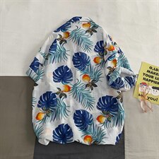 2021夏季新日系大码男港风沙滩情侣休闲短袖印花衬衫C3019-P35，男装衬衫，电商A001