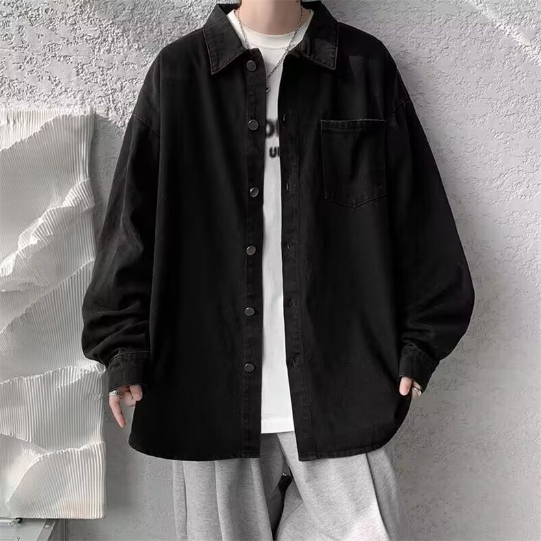 C05黑色牛仔外套新款大学生男装棒球服男生夹克衬衫图片