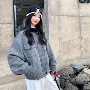 现货：冬装新款复古韩系撞色毛呢羽绒服2C135-8927P285K428图片