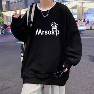 W369P35加绒45圆领卫衣秋冬长袖套头打底衫宽松美式高街无帽外套图片