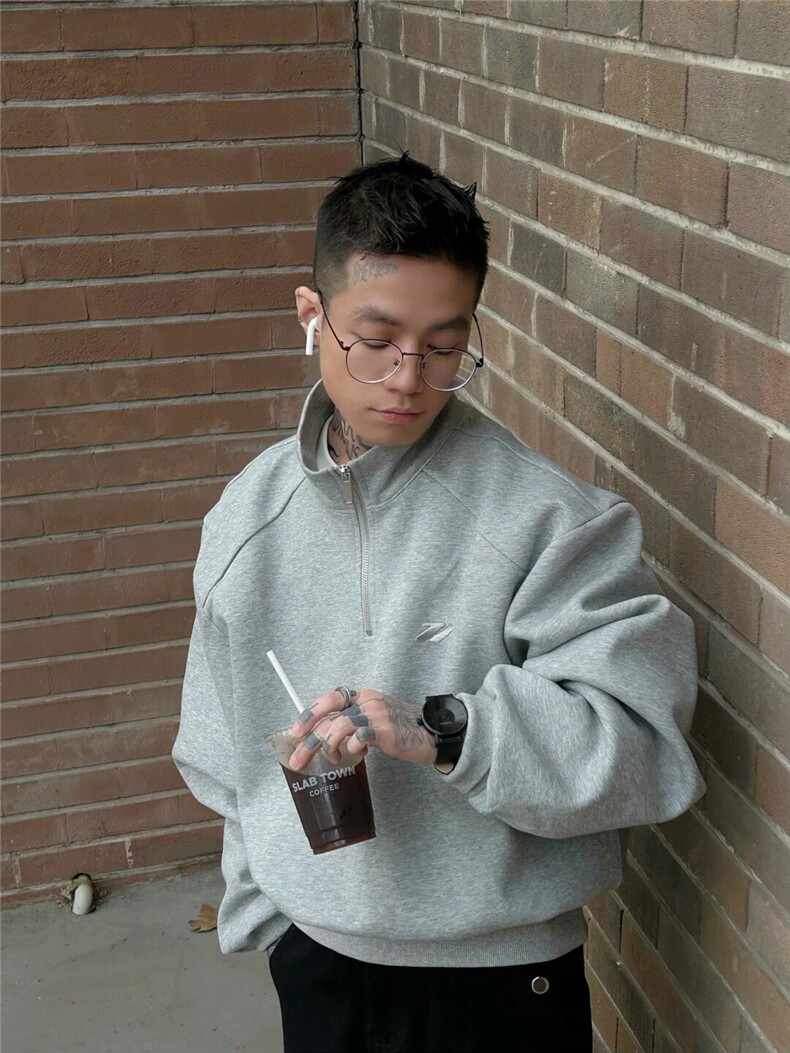 WY07-P68华棉垫肩美式卫衣宽松百搭运动上衣外套立领打底衫,男装卫衣,电商B327