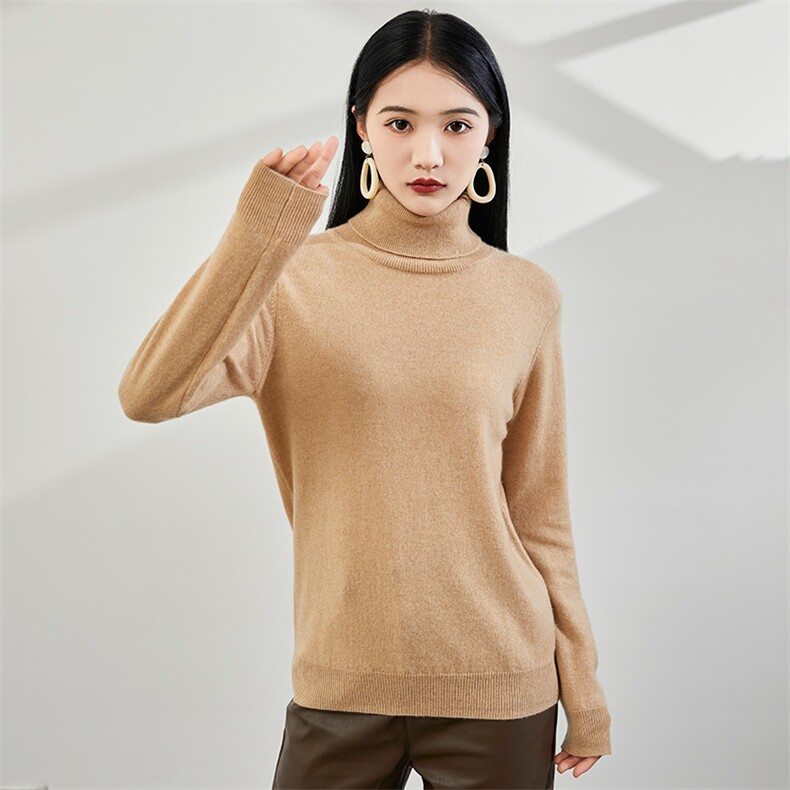 2024秋冬新款35%山羊绒女士净面高翻领羊绒衫,女装羊绒衫,润辉羊绒