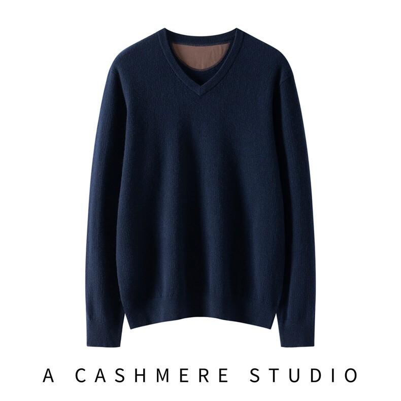 2025年秋季新款百搭男士虚提V领，男装羊绒套衫，榆莲羊绒