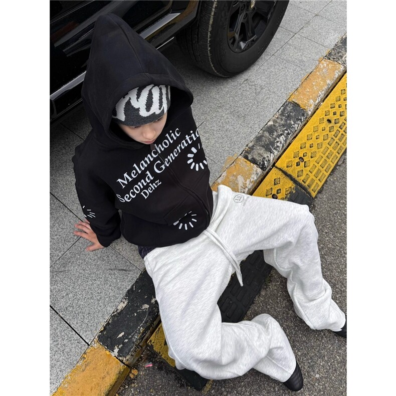 美式复古连帽卫衣男女同款字母印花情侣开衫外套宽松CY02,女装短外套,星座208-5
