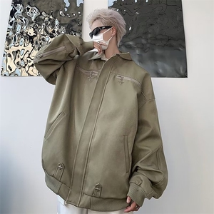 美式复古多拉链工装风夹克男春秋季ins潮牌高街宽松外套W5608-P69图片