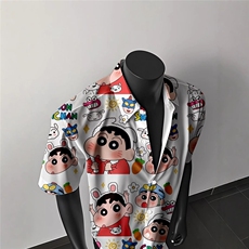 日系复古vintage花衬衫短袖泰式夏威夷海边高级感小众宽松衬衣男，男装T恤，星座506A
