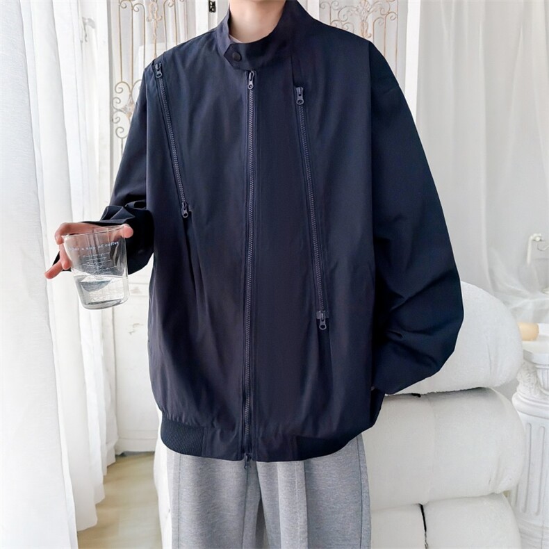 JK2608/P65春装新款现货立领夹克男多拉链宽松潮流大码外套上衣,男装夹克,电商A141