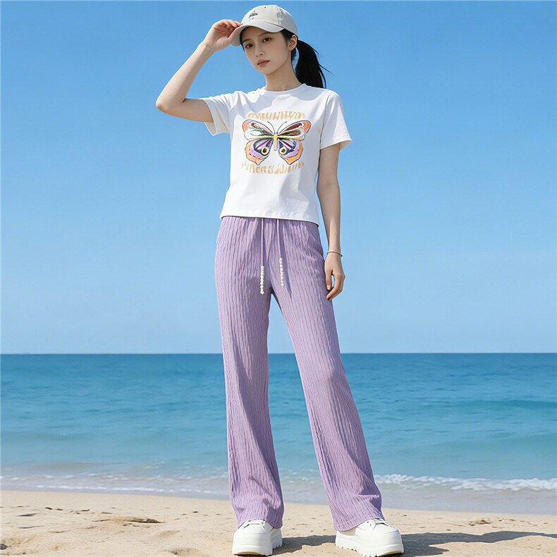 欧货时尚休闲运动套装女夏新款蝴蝶印花短袖T恤休闲卫裤两件套潮,女装套装/套裙,江南