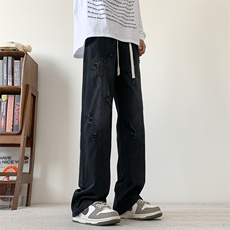 S-3XL夏季薄款冰丝裤直筒宽松破洞牛仔裤310A-2BK312p55控78，男装牛仔裤，星座310A-2