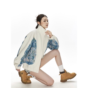 可二开中性风刺绣花卉撞色设计大码M-5XL夹克女JK78051P75控108图片