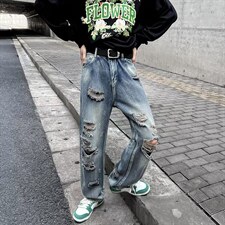 牛仔裤男秋季潮大码休闲裤子高街慵懒男N1331P42，男装牛仔裤，星座1116-2