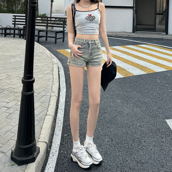 复古高腰牛仔短裤女春季2025年新款宽松显瘦辣妹a字紧身显瘦热裤,男装牛仔裤,星座506A