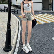 复古高腰牛仔短裤女春季2025年新款宽松显瘦辣妹a字紧身显瘦热裤，男装牛仔裤，星座506A