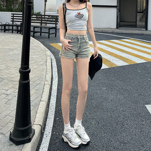 复古高腰牛仔短裤女春季2025年新款宽松显瘦辣妹a字紧身显瘦热裤图片