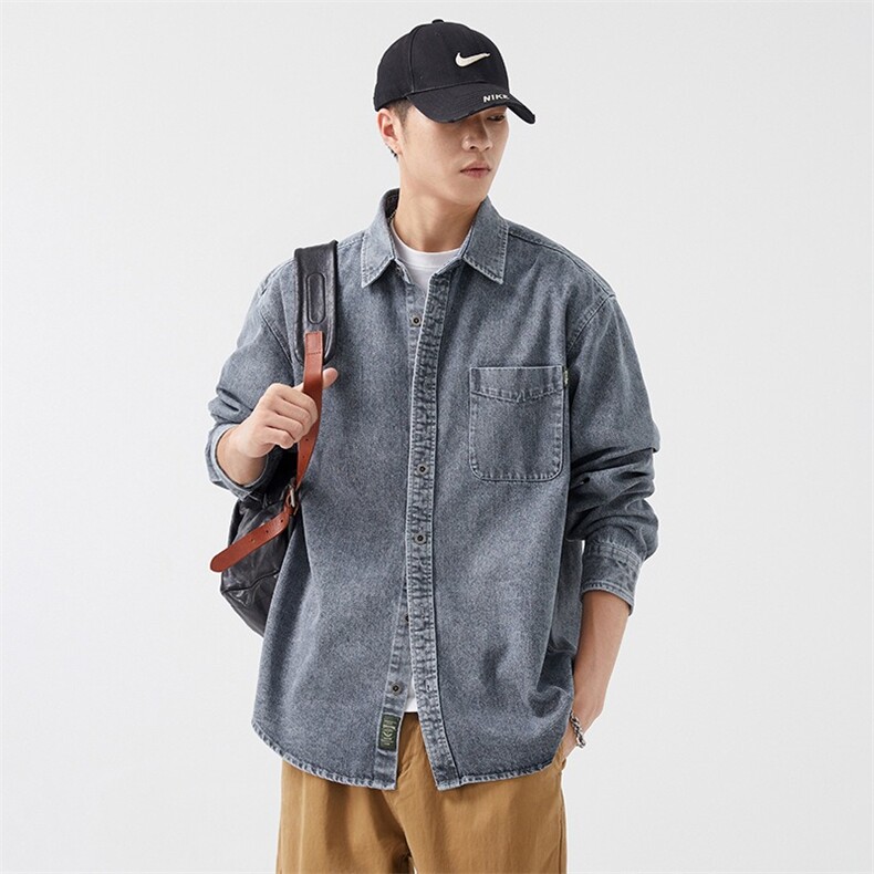 牛仔衬衫秋款男休闲工装夹克外套长袖宽松外套AK111P62，男装衬衫，星座1013-1
