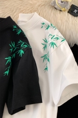 中性暖光平铺短袖风竹叶立体凹凸印花T恤打底衫XT11-P40控58，男装T恤，星座216(原A116)