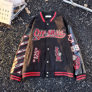 美式棒球服高街潮流特大码外套毛呢运动休闲夹克小众设计感潮图片