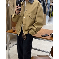 复古工装风PU皮拼接牛仔外套男女2025春秋新款休闲短款夹克上衣，男装工装外套，星座601-1
