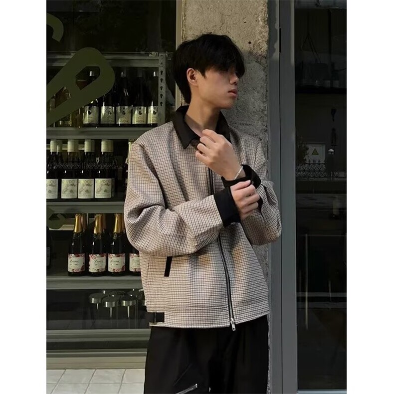 【网图现货】千鸟格翻领拼接外套男1188/P75,男装夹克,星座205-3