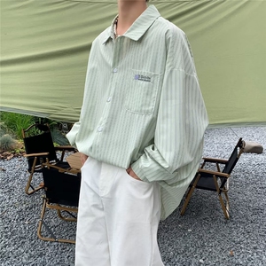 日系复古条纹短袖衬衫男新款设计感宽松休闲长袖衬衣上衣MS38-P35图片