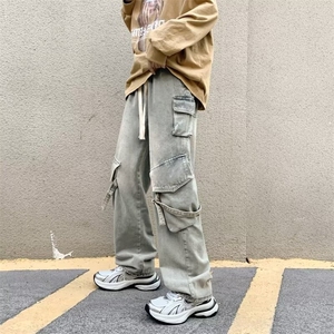 美式水洗牛仔裤男款秋冬多口袋高街复古宽松阔腿工装裤10788-p58图片