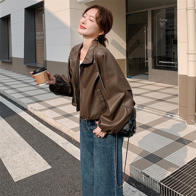【1C083】春季新品美拉德皮衣外套女洋气减龄上衣B2509-P115-K218,女装皮衣,1C083