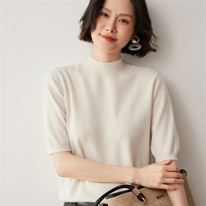 气质亮片圆领短袖山羊绒衫半身裙纯色毛衣女2025秋冬羊毛两件套装,女装T恤,蒂暖羊绒