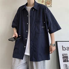 格子短袖衬衫男夏季日系宽松潮牌衬衣ins休闲潮流上衣W3177-P35，男装衬衫，星座512-2
